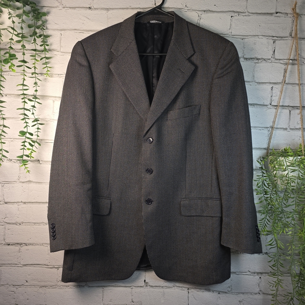 Chiavari Italian Taylored Blazer Houndstooth Dark Gray 100% Merino Wool 40r